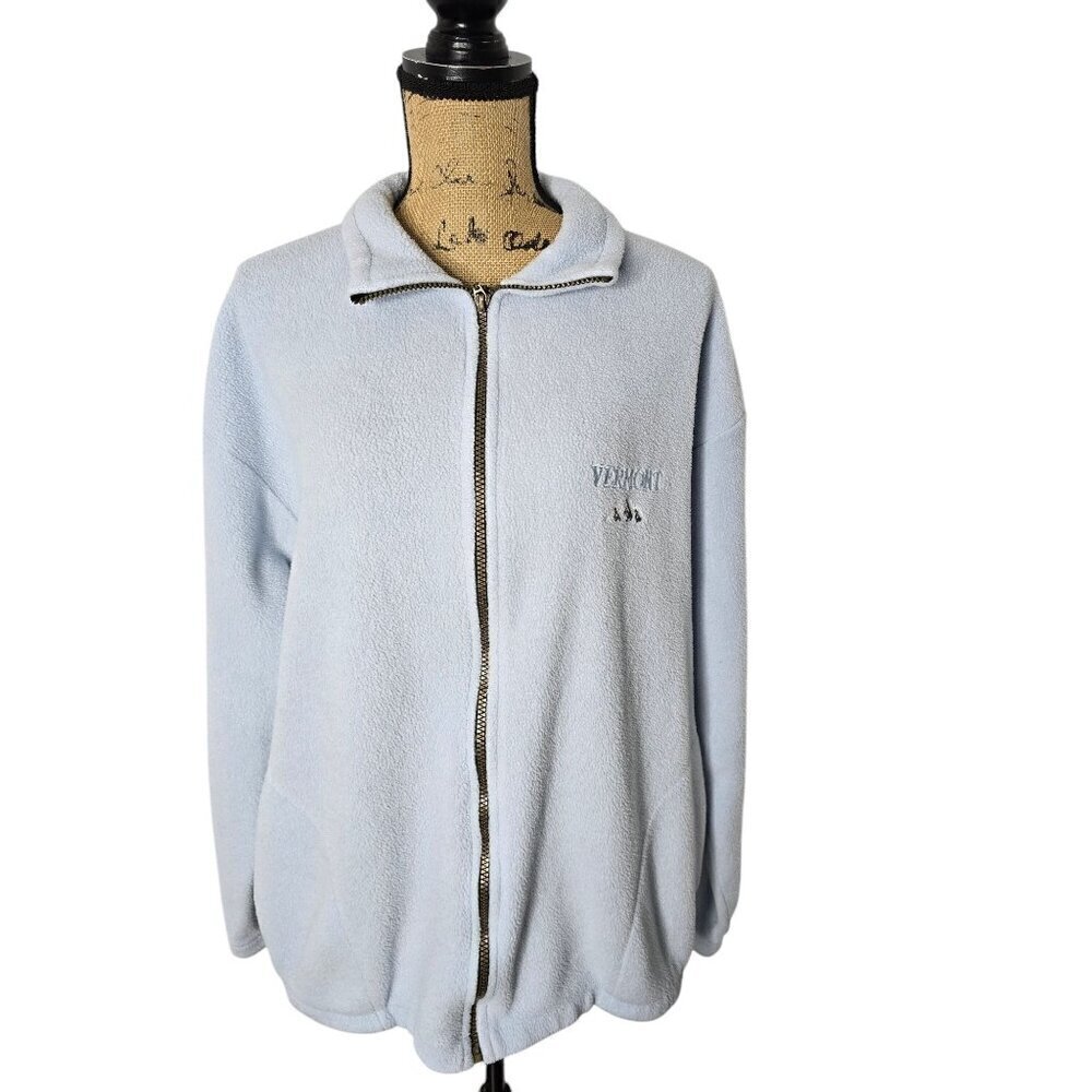 Vintage 90's Vermont Light Blue Fleece Jacket - Picture 2 of 16